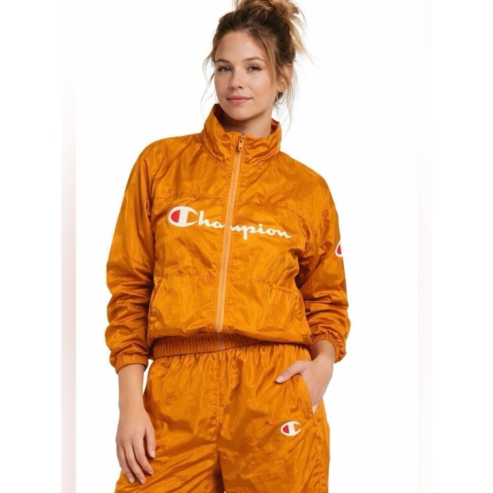 Champion Orange Waterproof Nylon Set Of Full Zip Jacket And Pants Wm’s Sz Medium